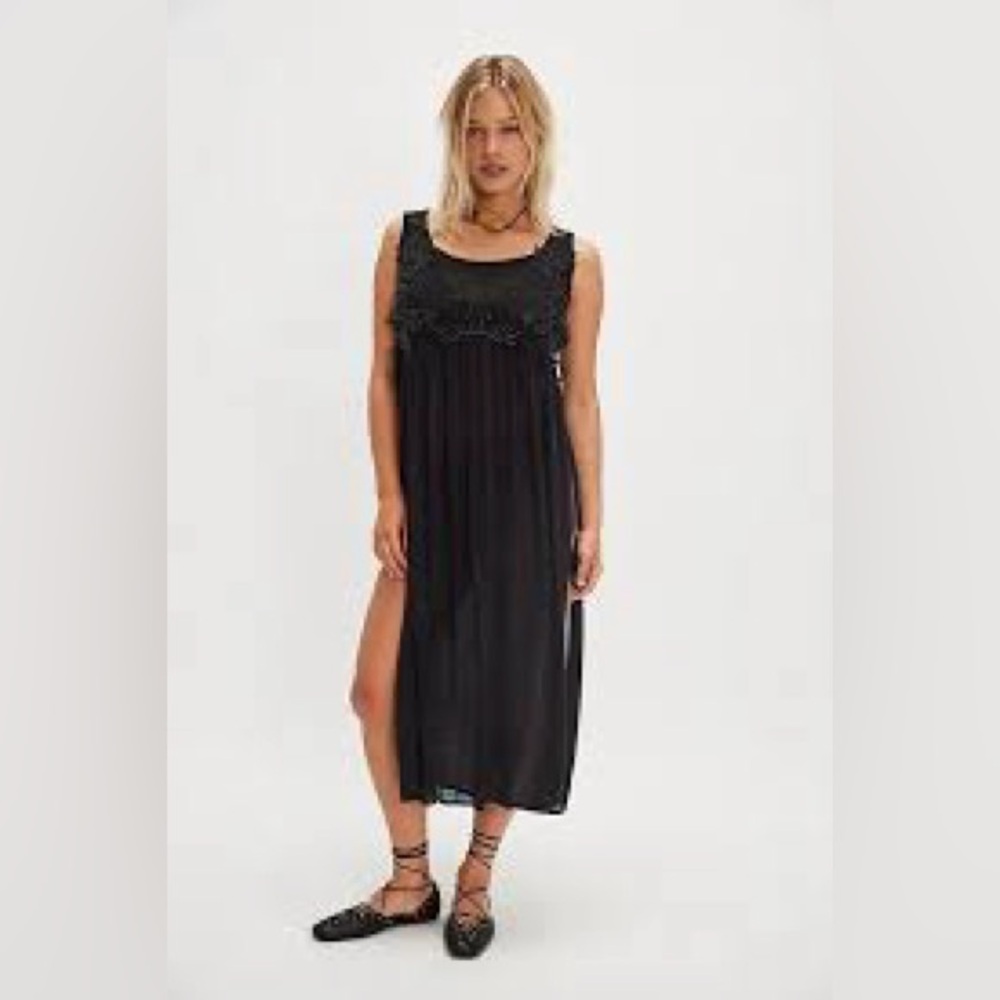 Free People Pacha Maxi Black Beaded Top